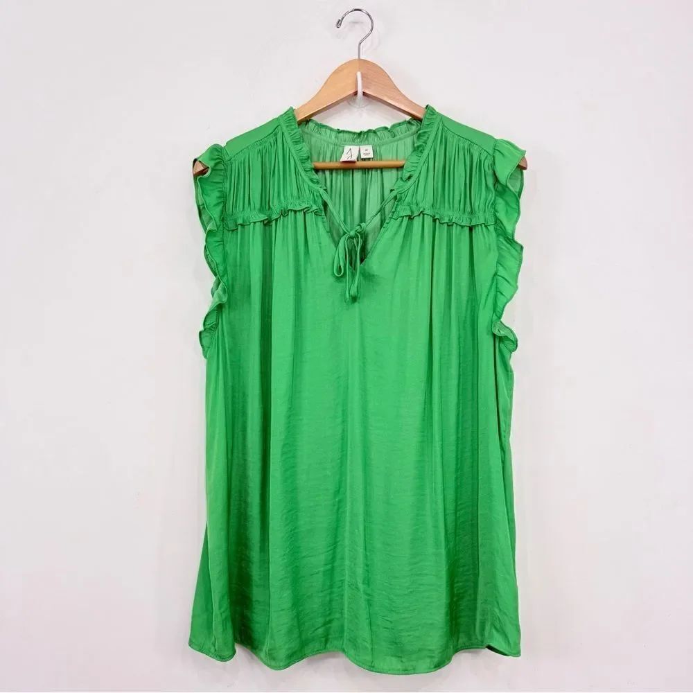 Joie Green Sleeveless Tie Front Flowy Ruffle Blouse